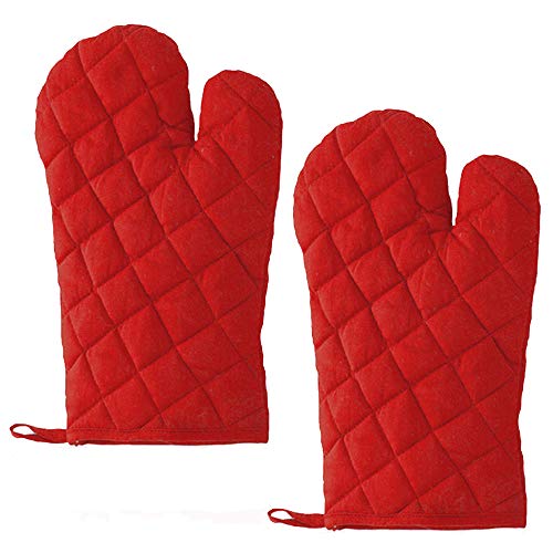 Natuiahan Guantes de Horno Resistentes al Calor Juego de 2 Manoplas. Elegante Forro de Algodón Antideslizante para Barbacoa, Cocinar, Hornear, Asar a la Parrilla. Rojo.