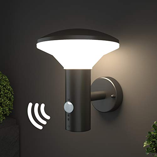 NBHANYUAN Lighting® - Aplique de pared LED para exterior con detector de movimiento e interruptor crepuscular de acero para exterior (acero inoxidable, 9,5 W, 220 V, 240 V, IP44 (con sensor PIR)