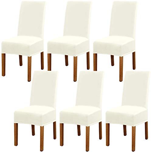 None Brand 6 Piezas GouBao Fundas de Sillas de Comedor, Elásticas y Modernas Funda Asiento Silla, Desmontables Lavables Cubiertas para Sillas para Comedor Hotel Banquete de Boda Decoración (Beige)