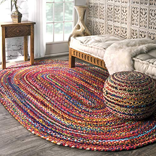 nuLOOM Casual Hecho a Mano algodón Trenzado Oval Alfombra, Multicolor, 122 x 183 cm