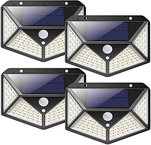 nuosife Solares para Exteriores, Apliques de Exterior, Luz Solar Exterior, 3 Modos de Trabajo, Iluminación de 270 °, Inalámbricas, IP65 Impermeables, 100 LED, 4 pcs - Jardín, Terraza ect.