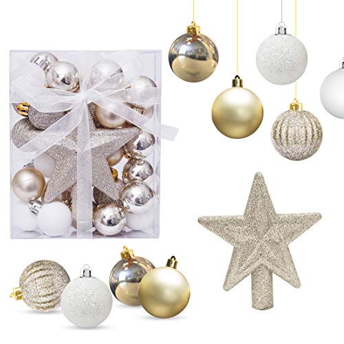 O-Kinee Bolas de Navidad Blanco y Dorado, Adornos de Navidad para Arbol, 30PCS Bolas para Arbol de Navidad, Decoracion Arbol Navidad, Regalos de Colgantes de Navidad, 3CM (Oro)