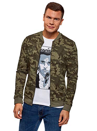 oodji Ultra Hombre Sudadera con Cremallera de Estilo Militar, Verde, ES 46-48 / S