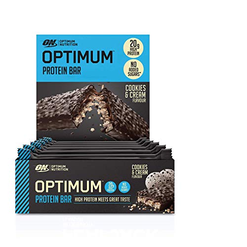 Optimum Nutrition ON Protein Bar barritas proteínas con whey protein isolate, dulces altas en proteína y low carb, galletas y crema, 10 barras (10 x 62 g)