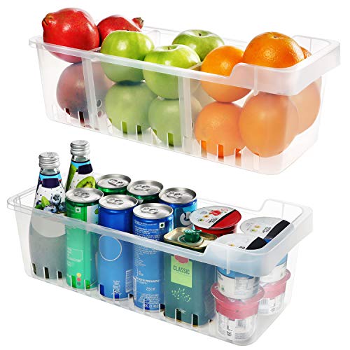 Organizador de Almacenamiento 2 Pcs- Almacenamiento para refrigerador -(40cmx12cmx16cm)– Organizador de Alimentos - Cestas de Plastico - Duradero Contenedores Apilables para Cocina, Despensa, Nevera