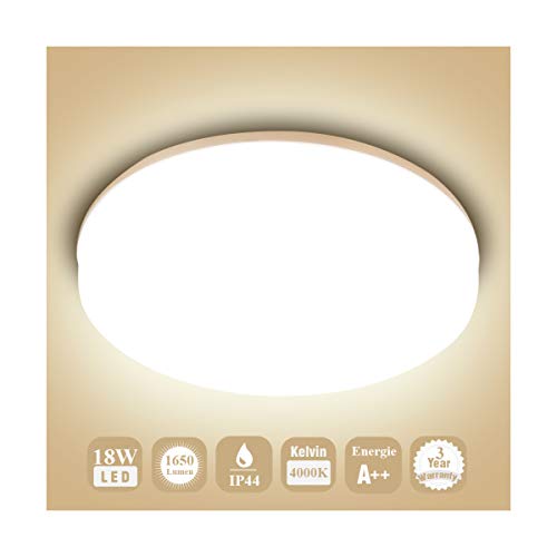 Öuesen Lamparas de Techo LED Modernas Delgado 18W Lampara Techo 1650LM Plafones led Ronda IP44 Blanco Natural 4000K Luz de Techo para Baño Cocina Dormitorio Comedor Salon Balcón Corredor Oficina