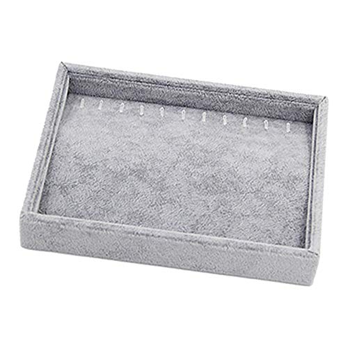 P Prettyia Bandeja Apilable de Terciopelo para Joyas Pendiente Collar Pulsera Anillo Organizador Pantalla Caja de Almacenamiento, Gris - Bandeja de Collar