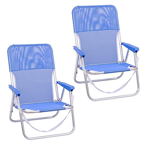 Pack de 2 sillas Playa fijas de Asiento bajo de Aluminio y textileno de 54x40x71 cm (Azul)