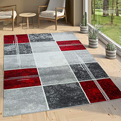 Paco Home Alfombra De Diseño - A Cuadros Efecto Mármol Jaspeado Gris Rojo Moteado, tamaño:160x220 cm