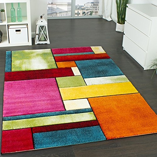 Paco Home Alfombra De Diseño Moderna De Colores Moteada Llamativa Verde Azul Naranja Rosa, tamaño:80x150 cm