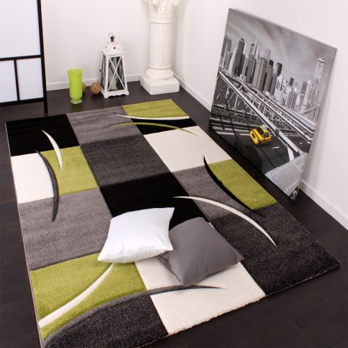 Paco Home Alfombra De Diseño Perfilado - A Cuadros - Verde Negro, tamaño:120x170 cm