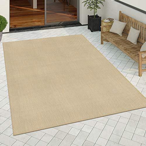 Paco Home Alfombra Exterior Interior Alfombra Cocina Monocolor Diseño Sisal Moderno Beige, tamaño:160x220 cm