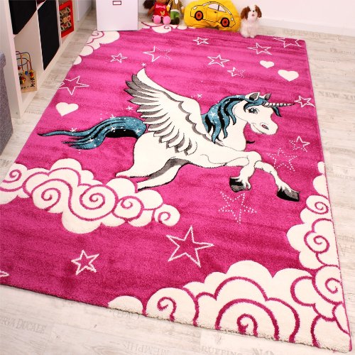 Paco Home Alfombra Infantil - Diseño De Unicornio -En Rosa Crema Turquesa, tamaño:140x200 cm