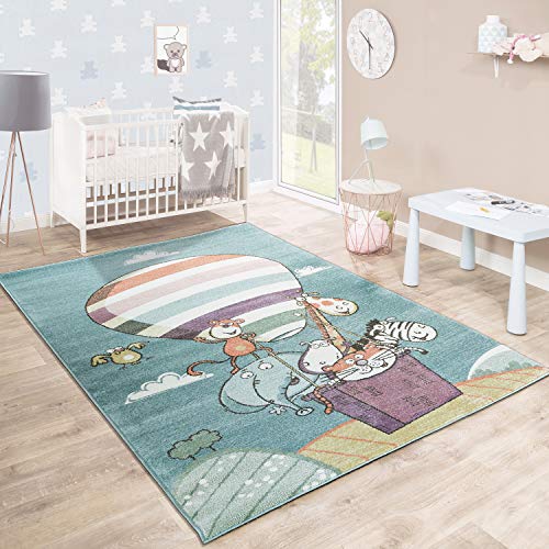 Paco Home Alfombra Infantil Habitación Juegos Colorida Animales Globo Lúdica Multicolor, tamaño:70x250 cm