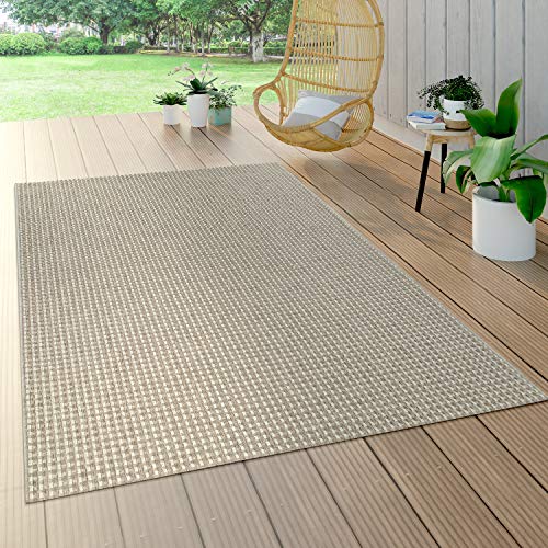 Paco Home Alfombra Interior Y Exterior Tejido Liso Efecto Sisal Aspecto Natural Monocolor Crema, tamaño:160x230 cm