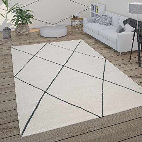 Paco Home Alfombra Salón Motivo Escandinavo Rombos Moderno Blanco Varios Diseños Y Tamaños, tamaño:160x230 cm, Color:Blanco 3