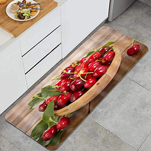 PANILUR Alfombras para Cocina Baño de Cocina Absorbente Alfombrilla，Vajilla de Frutas y Verduras Cherry Beauty，para Dormitorio Baño Antideslizantes Lavables