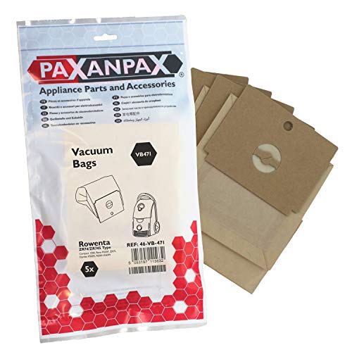 Paxanpax VB471 - Bolsas de Papel compatibles Rowenta ZR74/ZR745 Revo, Serie Dymbo (Paquete de 5)