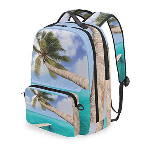 PENGTU Palm Tree Bend Over Tropical Beach Clear Ocean Jetty Landmark Picture Zaino scolastico con astuccio rimovibile, zaino da viaggio 2 in 1 per Laptop da 15 pollici per Ragazze o Ragazzi