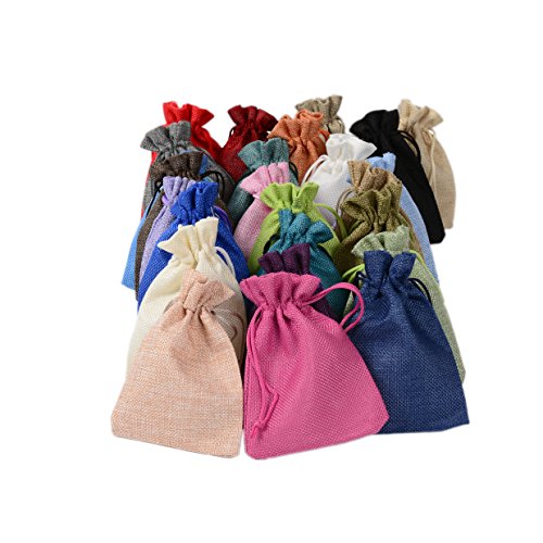 PLECUPE 10 Piezas Reutilizable Bolsas de Arpillera Bolsas de Joyería Lino Bolsitas Bolsas de Regalo con Cordón para el Banquete de Boda Nupcial Ducha de Cumpleaños - 20x30cm/7.9"x11.8", Aleatorio