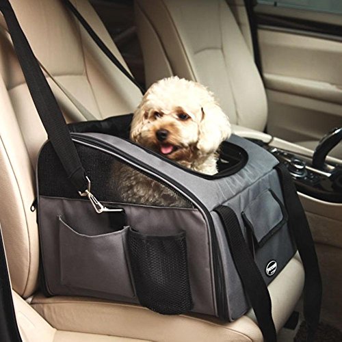 Plegable Portador de viaje del Asiento de coche para Mascotas Perros y Gatos, Gris Oscuro