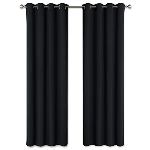 PONY DANCE Cortinas Opacas Modernas - Cortina Térmicas Aislantes para Cuarto de Estudio, 2 Piezas, 140 x 240 cm, Negro