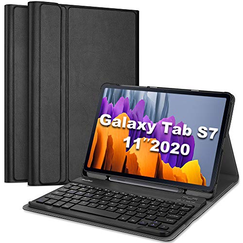 ProCase Funda con Teclado Americano para Samsung Galaxy Tab S7 11 2020(SM-T870 / T875 / T878), Carcasa Delgada con Teclado Inglés Inalámbrico Desmontable Magnético para Tab S7 11 Pulgadas –Negro