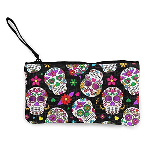 Purse Wallet,Bolsos De Embrague Clásicos De Lona De Calaveras De Azúcar para Caminar, Salir De Compras,22(L) x12(W) cm