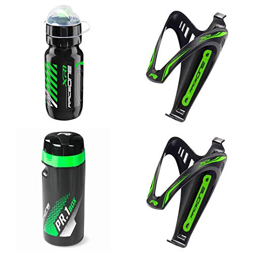 Raceone - Kit Race Trio X3 (4 PCS): 2 Porta Bidon X3 + Bidon de Ciclismo XR1 + Toolbox PR1 Bici Carrera de Ruta/Bicicleta de Montaña MTB/Gravel Bike. 100% Made IN Italy