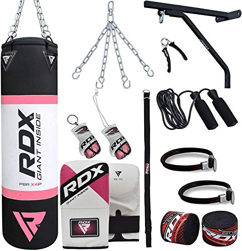 RDX Mujer Saco de Boxeo Relleno MMA Muay Thai Kick Boxing Artes Marciales con Soporte Pared Cadena Guantes 17PC 4FT Punching Bag