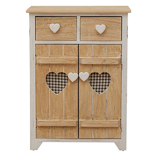 Rebecca Mobili Armario de 2 cajones 2 Puertas, mesita de Noche de Madera, Blanco Beige, Shabby, Muebles para Dormitorio verstidor baño- Medidas: 70 x 51 x 30 cm (AxANxF) - Art. RE4194