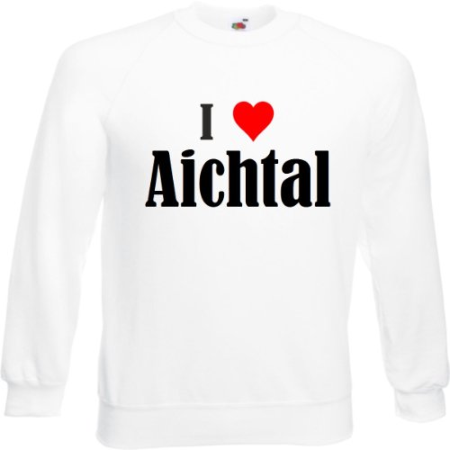 Reifen-Markt Sudadera con texto "I Love Aichtal para mujer, hombre y niños en los colores negro, blanco y azul con estampado Blanco M