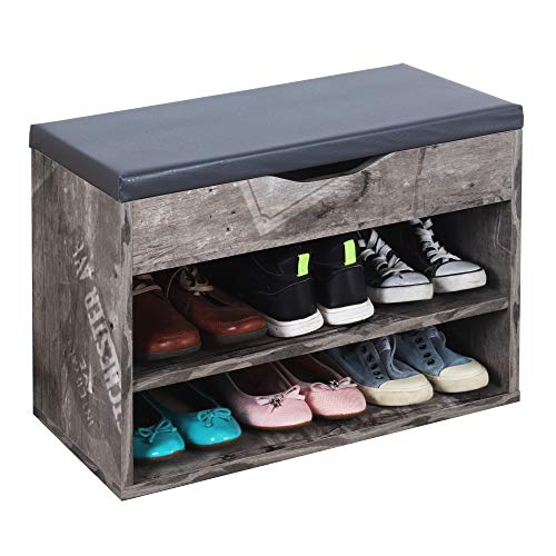 RICOO WM032-CF-A Banco Zapatero 60x42x30cm Armario Interior con Asiento Organizador Zapatos Mueble recibidor Perchero Madera Gris City Faider