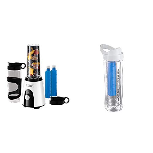 Russell Hobbs 25161-56 Horizon Mix & Go Boost - Batidora de Vaso Individual (400 W, Sin BPA, 2 Vasos de 600 ml) + Vaso para Batidora Pequeña (0,6l, Transparente, con Tubo Refrigerador y Tapa)