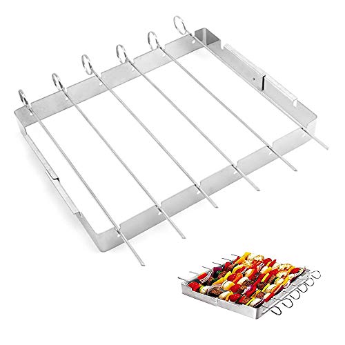 SDFFA Brochetas de Acero Inoxidable,Estante para Brochetas,Reutilizable,con 6 Brochetas de Barbacoa,Adecuado para Barbacoa al Aire Libre, Cena Familiar, Fiesta de Cumpleaños, Camping(25.5 CM)