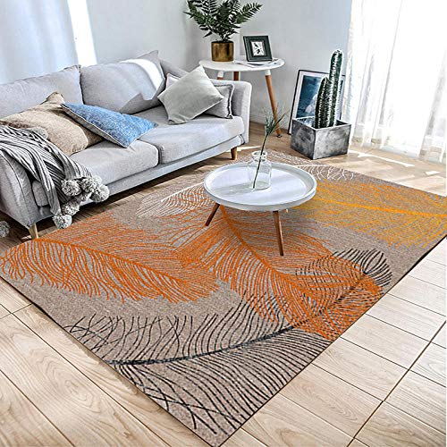 Simmia Home Alfombra De Salón Diseño Moderna Pluma Negro Naranja Blanco 140 * 200 cm Rugs para Salón habitación Dormitorio Antideslizante Interior al Aire Libre