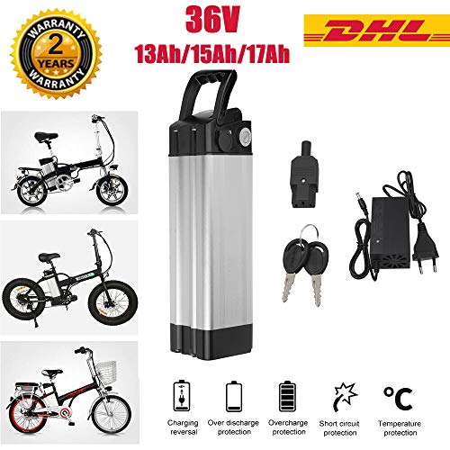 Sinbide 36V 10Ah/15Ah Litio Batería Reemplazada para E-Bike Pedelec con Soporte y Cargador (10 Ah)