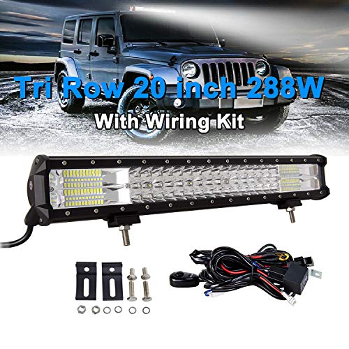 SKYWORLD Barra de luces de trabajo LED, 20 pulgadas 50.8 cm 288W Triple fila Spot Flood Combo Haz de luz de conducción Lámpara antiniebla con kit de arnés de cableado para Offroad Boat Truck 4WD ATV