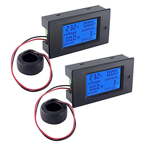 Snowtaros 2pcs Amperímetro Voltímetro AC 0-100A 80~220V Medidor de electricidad digital Voltímetro, Probador de corriente Medidor de energía, Pantalla LCD Lectura del medidor (AC 100A)