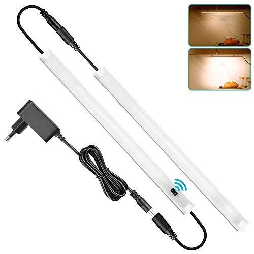 SOAIY 2x30cm Luz doble bajo mueble cocina con sensor movimiento de la mano, Iluminacion ajustable led cocina bajo mueble, luz cocina bajo armario con enchufe, Blanco Cálido 3000K