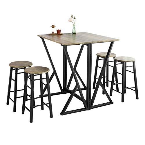 SoBuy OGT24-N Set Mesa Alta Plegable y 4 Taburetes Desayuno Muebles Bar Comedor ES (4 Taburetes)