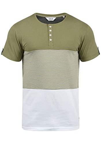 !Solid Marek Camiseta De Rayas Básica De Manga Corta para Hombre con Cuello Grandad, tamaño:XL, Color:Aloe (3612)