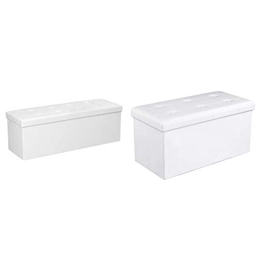 SONGMICS Baúl Puff Taburete para almacenaje, Plegable Carga máxima de 300 kg, Blanco, 110 x 38 x 38 cm + LSF106 Baúl Puff Taburete para Almacenaje Plegable