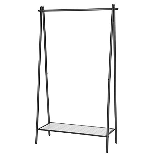 SONGMICS Perchero con Estructura de Acero, Perchero con Barra Colgante, Estante Inferior, Aspecto Sencillo, para Entrada a la Habitación Ático Sótano, 92,5 x 33,5 x 153 cm, Negro Mate HSR23BK