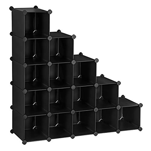 SONGMICS Zapatero con Enclavamiento, Almacenamiento Rectangular, Estantería Modular para Bricolaje de 12 Ranuras, 40 x 30 x 17 cm por cada ranura, Armario de Alambre Metálico, Negro LPC44HV1