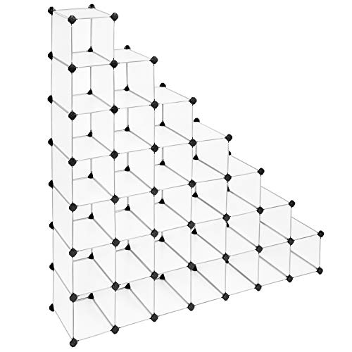 SONGMICS Zapatero, Cubos de Almacenamiento Modulares, Armario para Zapatos, Unidad de Plástico con Enclavamiento, Gran Capacidad, para Sala de Estar, Dormitorio, con Mazo de Goma, Blanco LPC48S