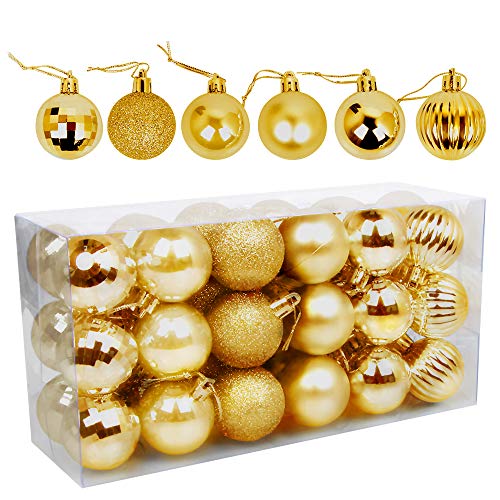 Speyang Bolas de Navidad 4cm, Bolas de Árbol de Navidad Adorno, Christmas Gifts Bolas de Navidad, Decoración de Bolas de Navidad Arbol, Fiesta Suministro Hogar Decoraciones para Festivales(36Pzs,Oro)