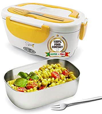 SPICE Amarillo Inox - Calentador de Comida Eléctrico, Bandeja Extraíble de Acero Inoxidable, lonchera Térmica