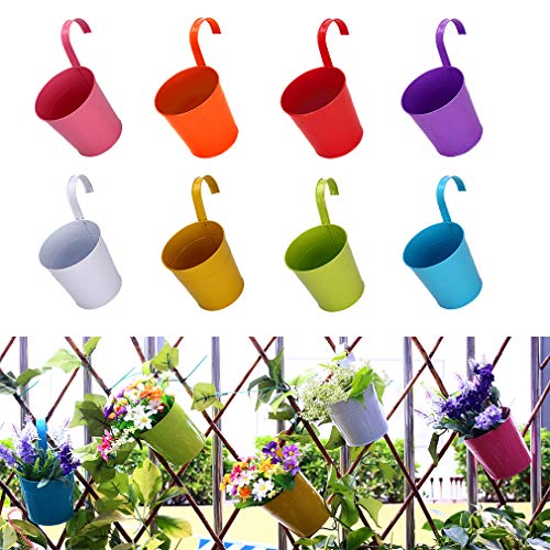 Spiritsun Macetas Colgantes de Metal Jardineras exterior balcon Juego de 8 macetas de jardín Colgantes para Colgar macetas de balcón de Pared, vallas jardineras, decoración Cesta para la Planta