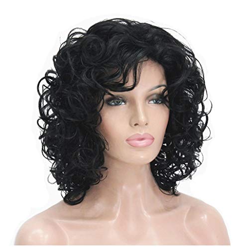 Strawberry Peluca Corta Negro Rizado Rizado Peluca sintética Jet Negro Afro Pelucas de Pelo Rizado for la Mujer Negro